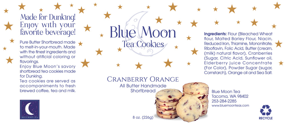 Blue Moon Tea Cookies - Cranberry Orange Shortbread Cookies