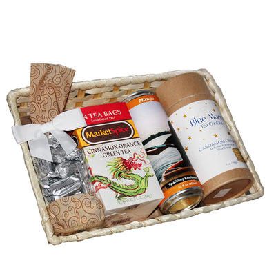 Kombucha Gift Basket with Tea, Shortbread Cookies and Seattle Chocolates Cookies