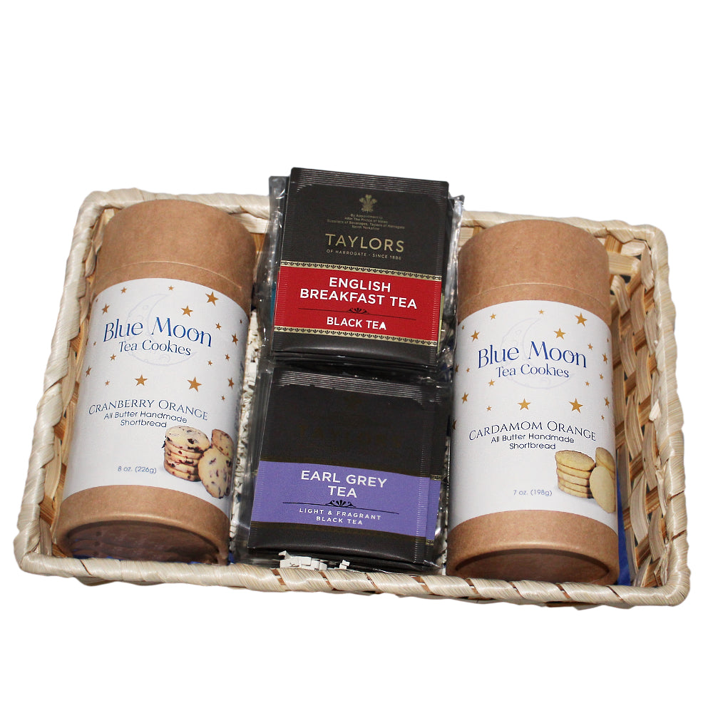 Cranberry & Cardamom Shortbread Cookies Gift Basket with English Tea Gift