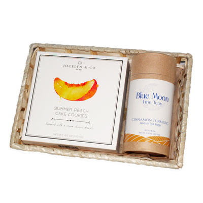 Send Cookies to Someone Peach Cookies Gift Basket with Turmeric Tea 