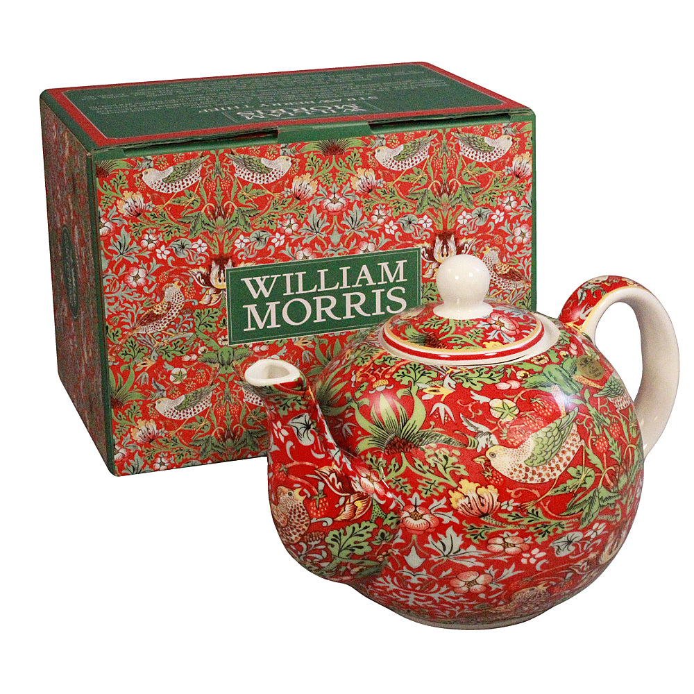 William Morris Red Strawberry Thief Teapot